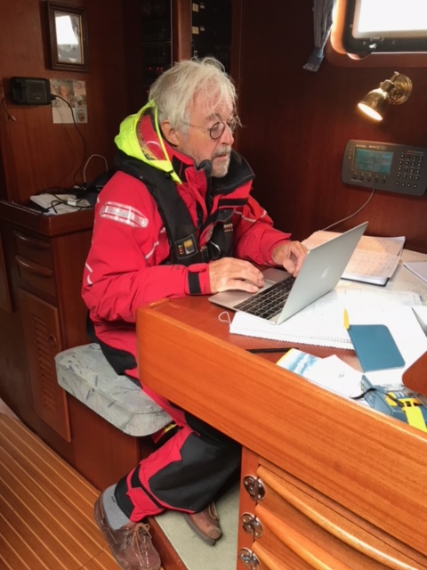 Skipper working on the blog 24 June